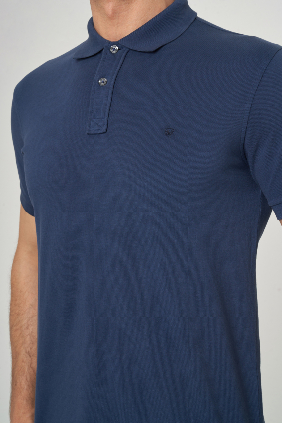 Polo Yaka Kabartma Baskılı Lacivert Erkek T-Shirt - 3