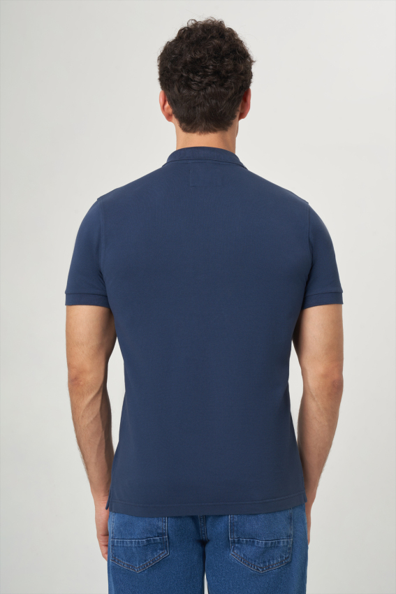 Polo Yaka Kabartma Baskılı Lacivert Erkek T-Shirt - 2