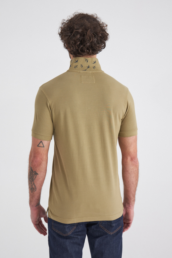 Polo Yaka Kabartma Baskılı Haki Erkek T-Shirt - 2