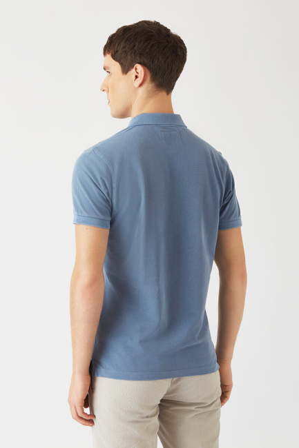 Polo Yaka Kabartma Baskılı İndigo Erkek T-Shirt - 2