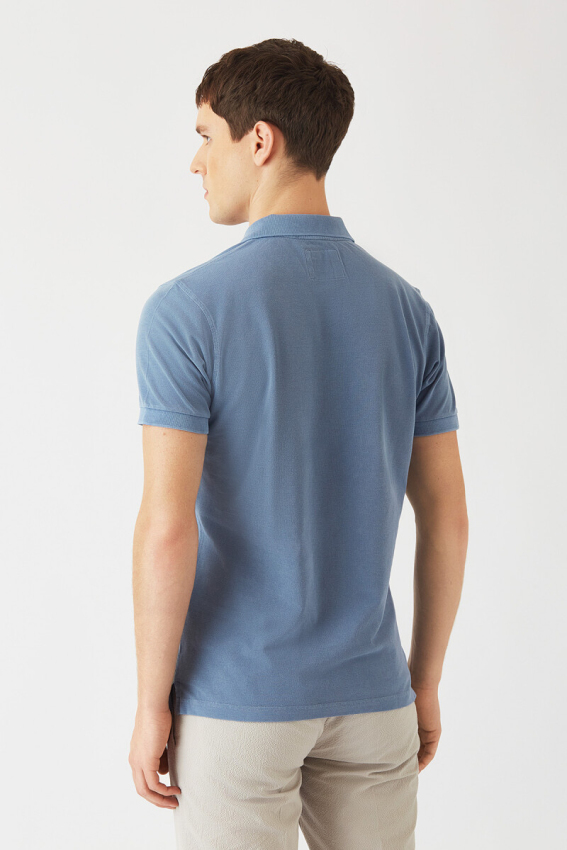 Polo Yaka Kabartma Baskılı İndigo Erkek T-Shirt - 2