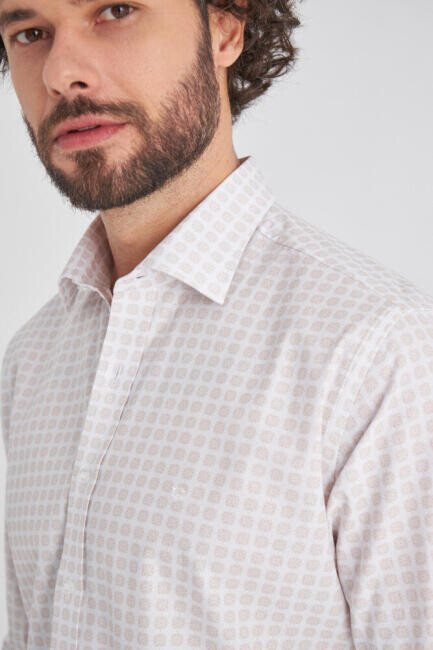 Erkek Bej Klasik Yaka Regular Fit Spor Pamuk Gömlek - 3