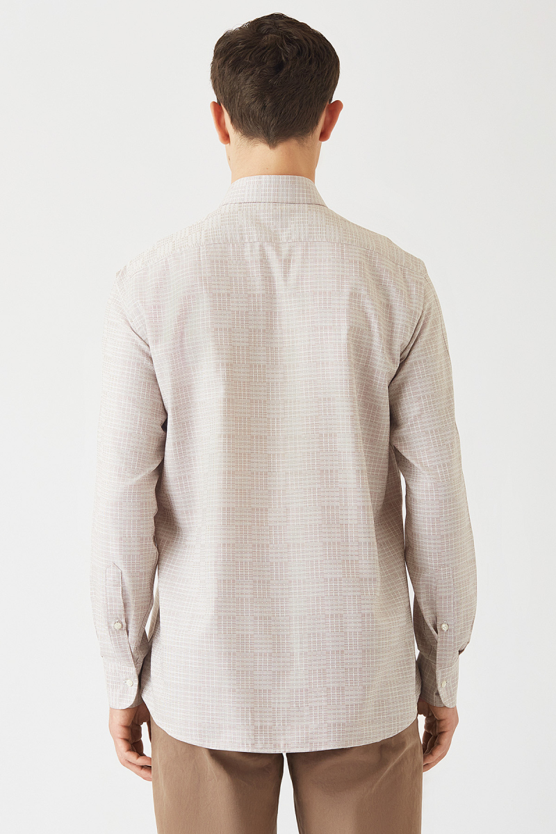 Erkek Bej Pamuk Regular Fit Klasik Gömlek (1)