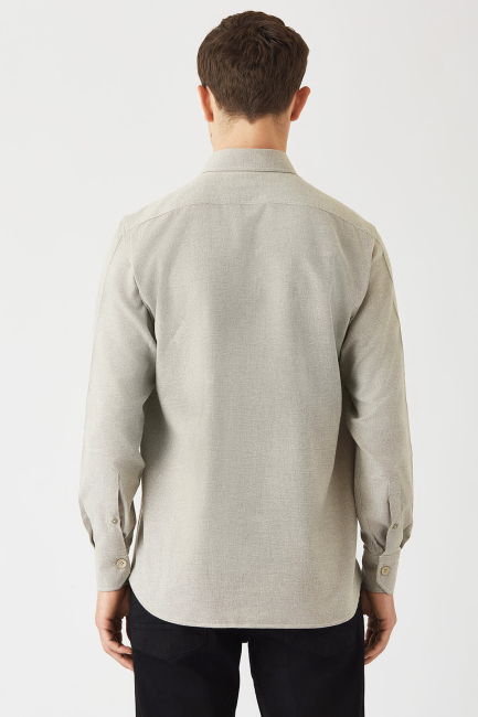 Regular Fit Beige Flannel Men's Shirt (1)