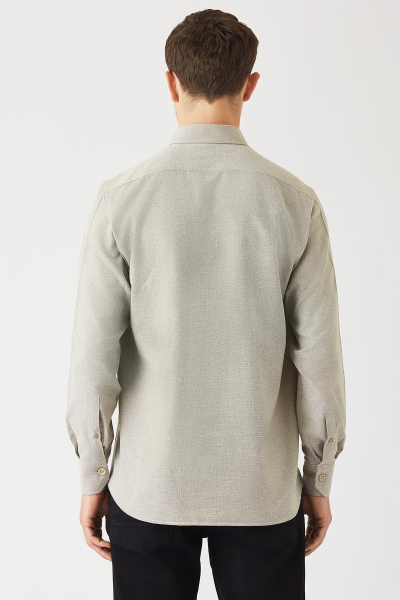 Erkek Bej Regular Fit Flanel Günlük Erkek Gömlek (1)