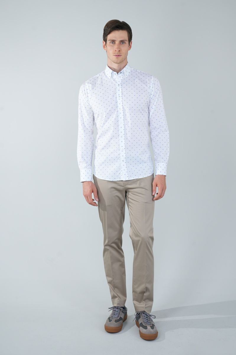 Erkek Beyaz Regular Fit Paşa Yaka Gömlek - 5