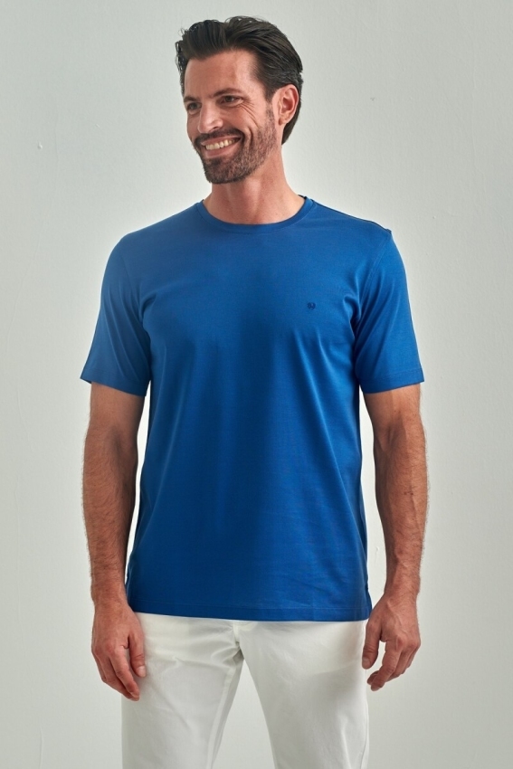 Suprem Bisiklet Yaka İndigo Erkek T-Shirt - 1