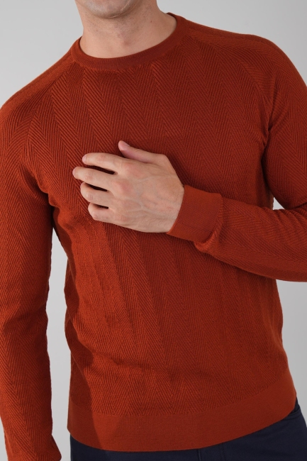 Erkek Bisiklet Yaka Yün Jakar Triko Kremit - 3