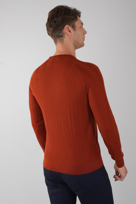 Erkek Bisiklet Yaka Yün Jakar Triko Kremit - 2