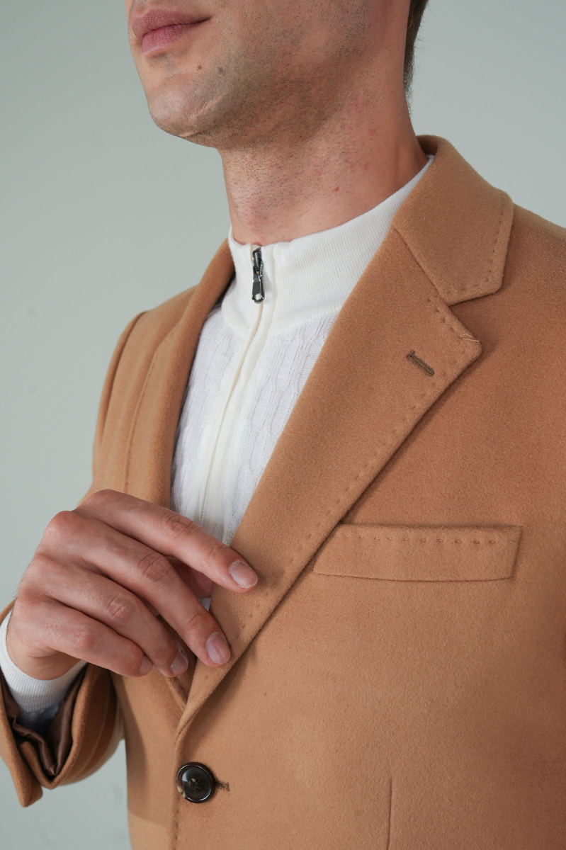 Erkek Camel Yün Kaşmir Palto - 3