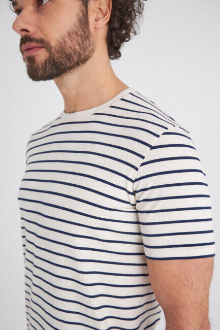 Erkek Çizgili T-Shirt EKRU - 3