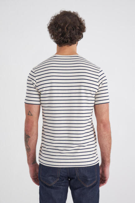 Erkek Çizgili T-Shirt EKRU - 2