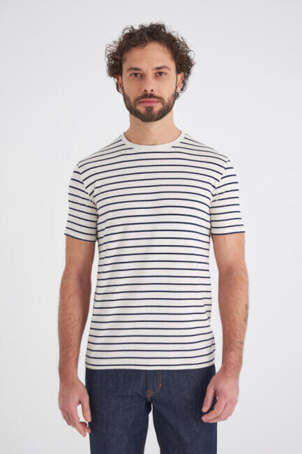 Erkek Çizgili T-Shirt EKRU - 4