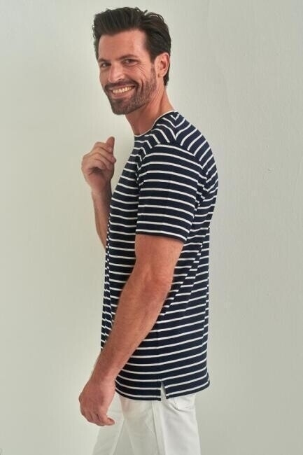 Bisiklet Yaka Çizgili Lacivert Erkek T-Shirt - 3