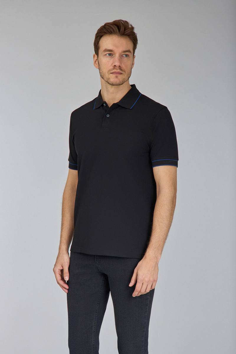 Erkek Düğmeli Polo Yaka Siyah Tshirt