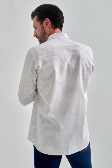 Erkek Gri Keten Pamuk Spor Uzun Kollu Gömlek (1)