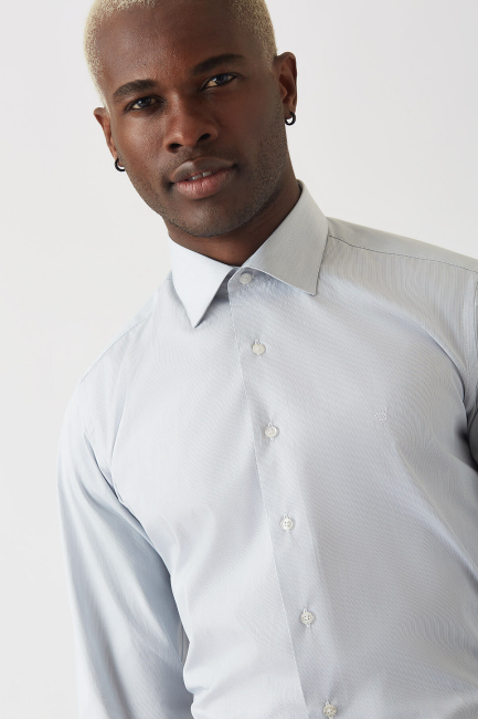 Erkek Gri Pamuk Regular Fit İş Tarzı Klasik Gömlek - 3