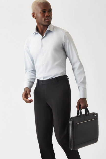 Erkek Gri Pamuk Regular Fit İş Tarzı Klasik Gömlek - 4