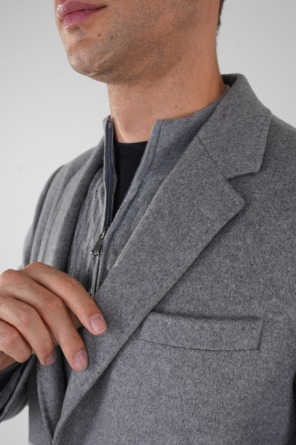 Erkek Gri Yün Kaşmir Palto - 3