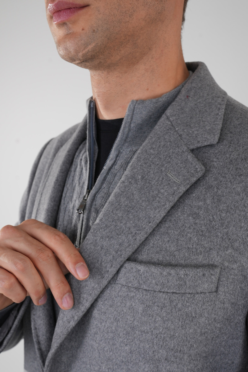 Erkek Gri Yün Kaşmir Palto - 3