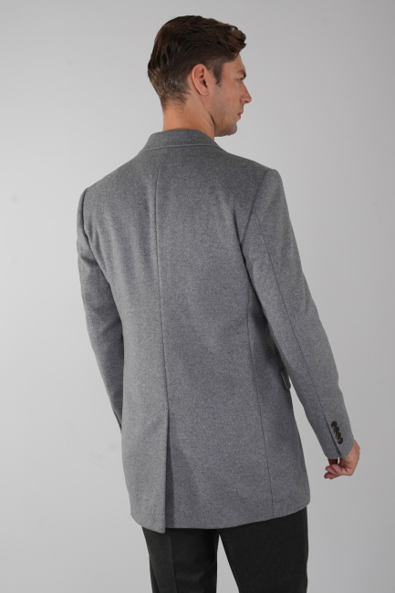 Erkek Gri Yün Kaşmir Palto - 2
