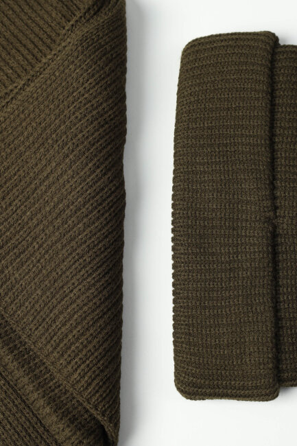 Erkek Haki Düz Bere Atkı Seti - 5