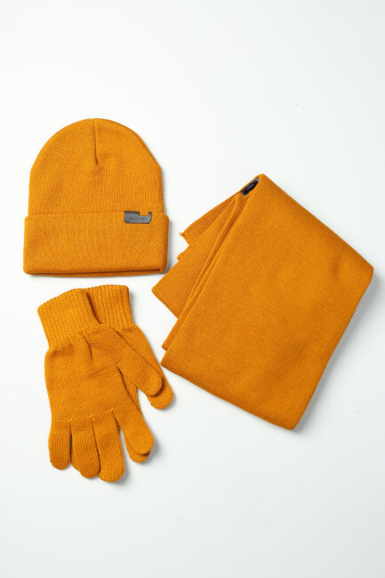 Erkek Hardal Akrilik Kaşkol Bere Seti