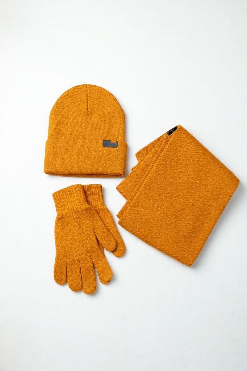 Erkek Hardal Akrilik Kaşkol Bere Seti