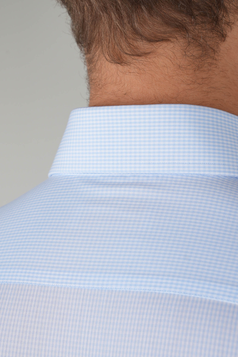 Erkek İtalyan Yaka Pamuk Klasik Açık Mavi Gömlek - 5