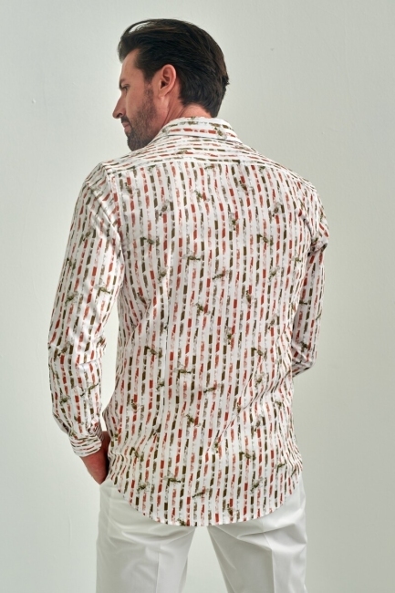 Erkek Kahve Desenli Slim Fit Pamuk Spor Gömlek - 2