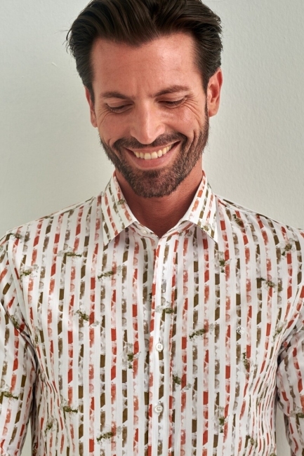 Erkek Kahve Desenli Slim Fit Pamuk Spor Gömlek - 3