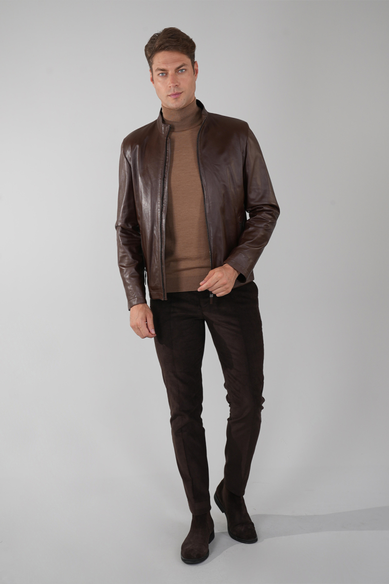 Erkek Kahve Gerçek Deri Ceket - 5