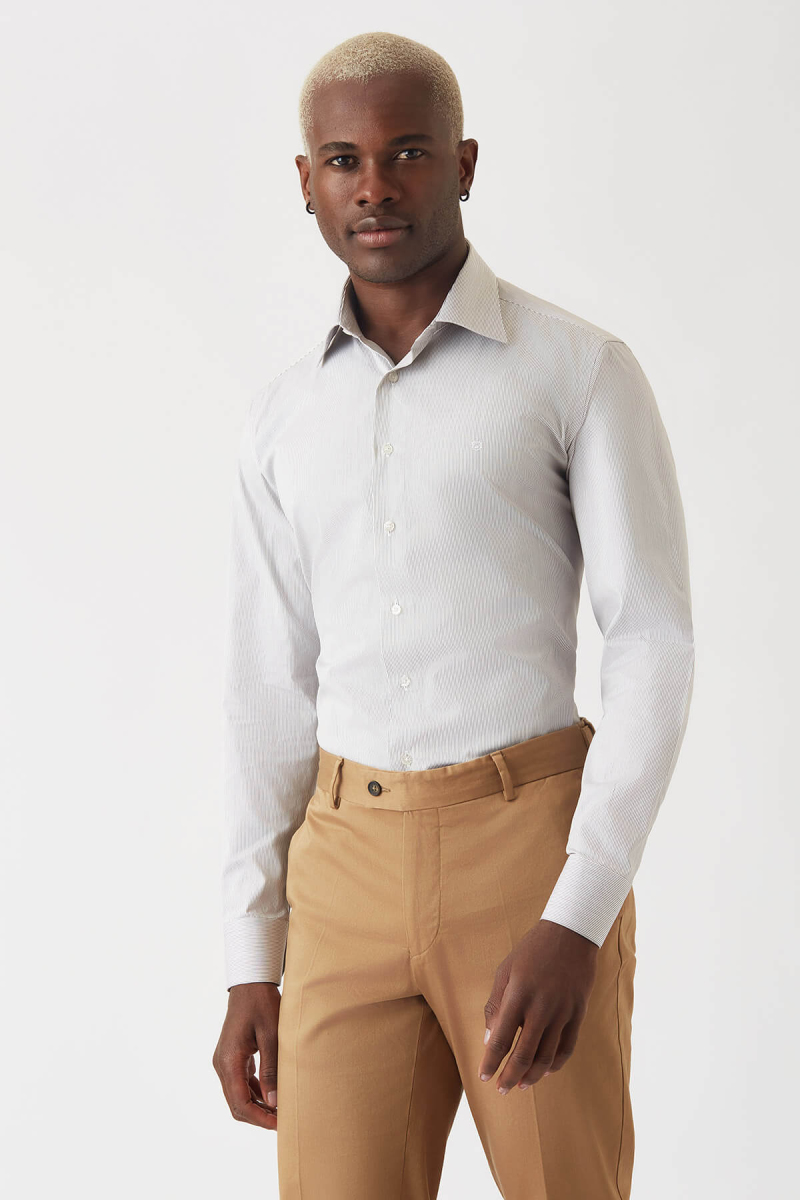 Erkek Kahve Pamuk Regular Fit Günlük Klasik Gömlek - 4