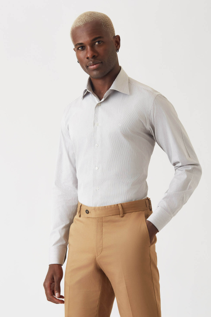 Erkek Kahve Pamuk Regular Fit Günlük Klasik Gömlek - 1