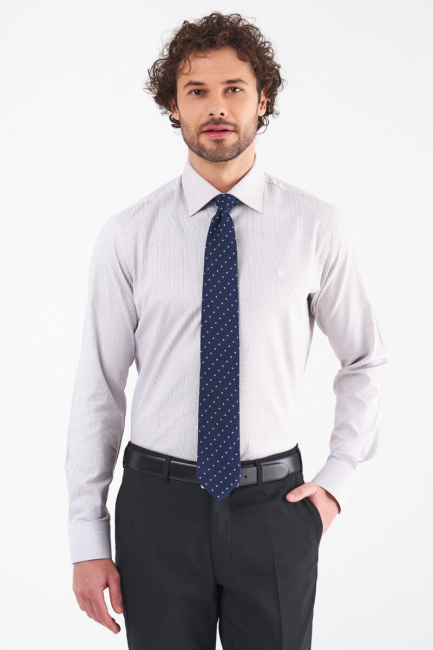 Erkek Kahve Pamuk Regular Fit Klasik Gömlek 