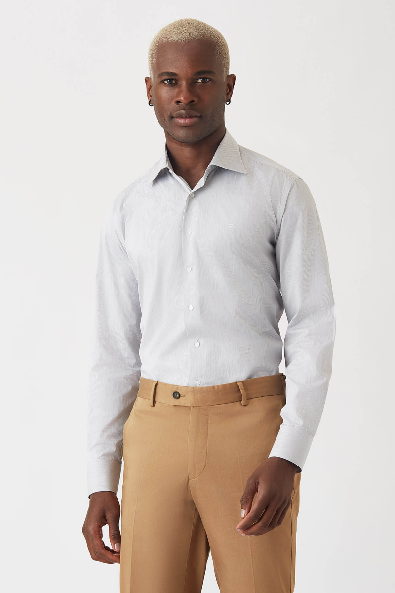 Erkek Kahve Pamuk Regular Fit Şık Klasik Gömlek