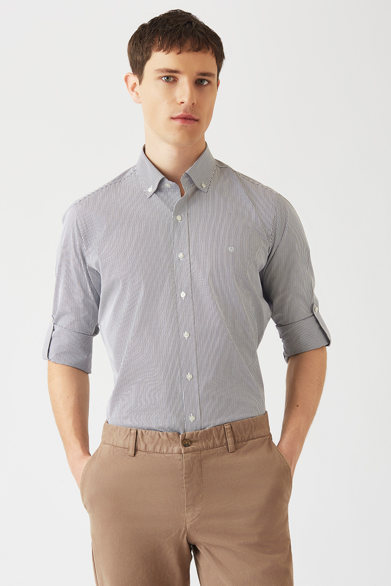 Erkek Kahve Pamuk Regular Fit Şık Spor Gömlek