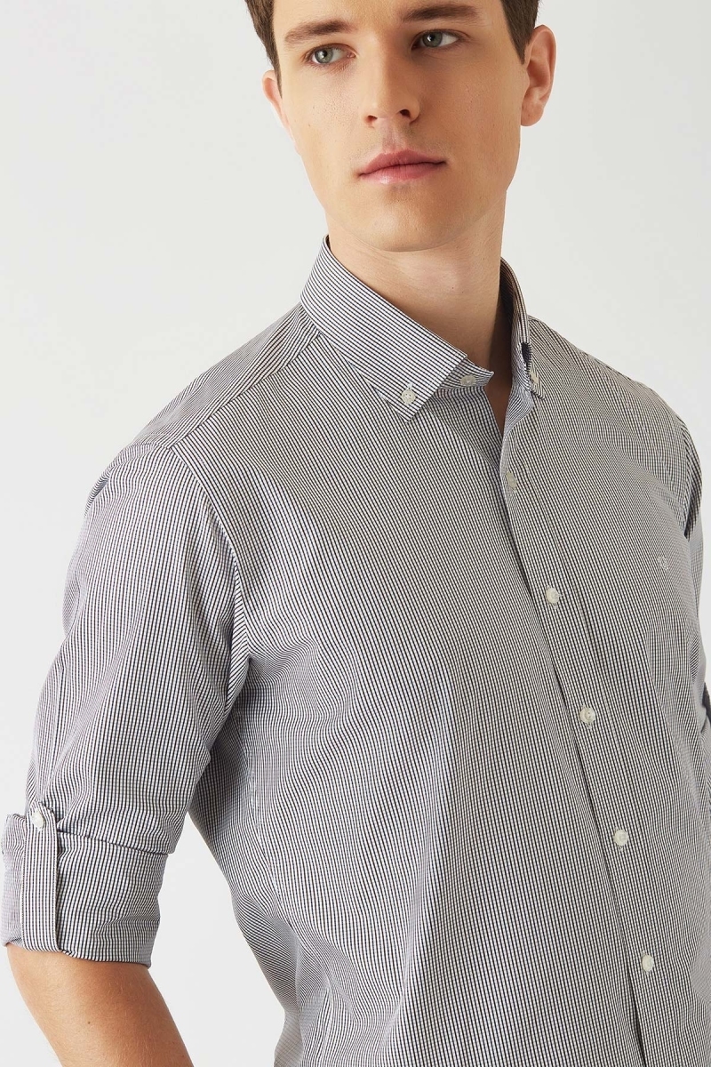 Erkek Kahve Pamuk Regular Fit Şık Spor Gömlek - 3