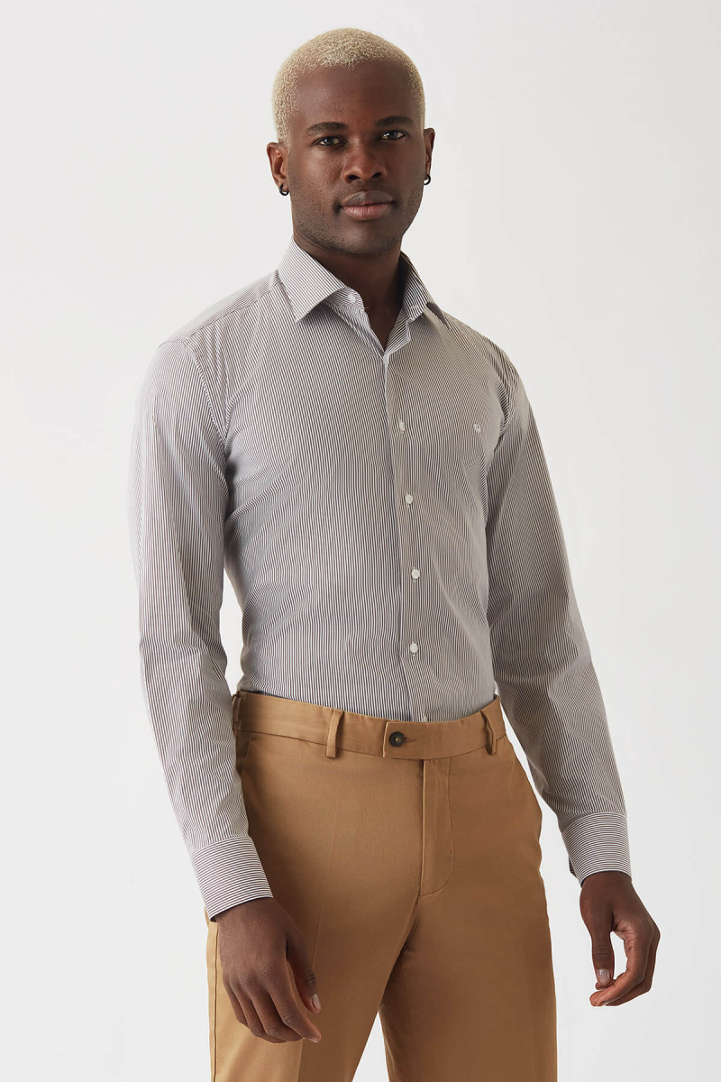 Erkek Kahve Pamuk Regular Fit Uzun Kol Klasik Gömlek - 4