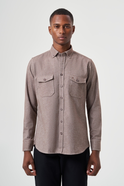 Erkek Kahve Regular Fit Oduncu Tarzı Uzun Kol Gömlek - 1