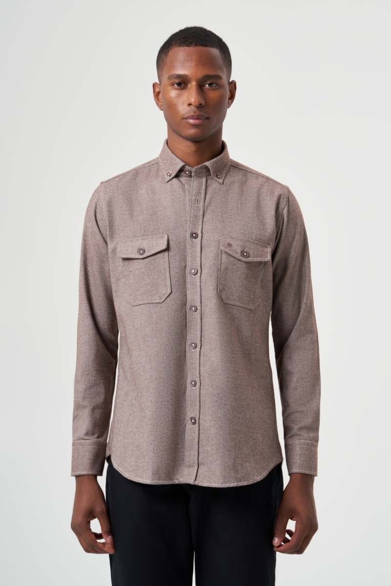 Erkek Kahve Regular Fit Oduncu Tarzı Uzun Kol Gömlek