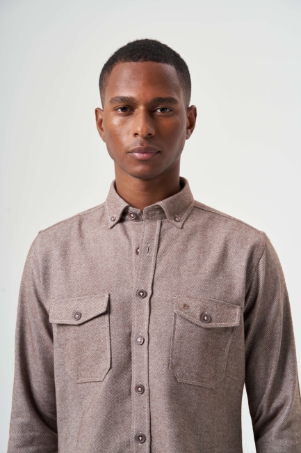 Erkek Kahve Regular Fit Oduncu Tarzı Uzun Kol Gömlek - 5