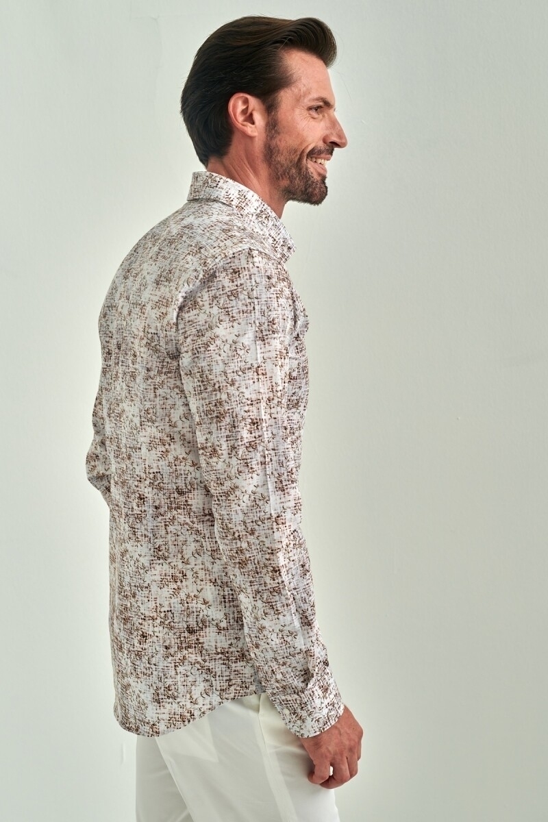 Erkek Kahve Slim Fit Klasik Yaka Spor Pamuk Gömlek - 4