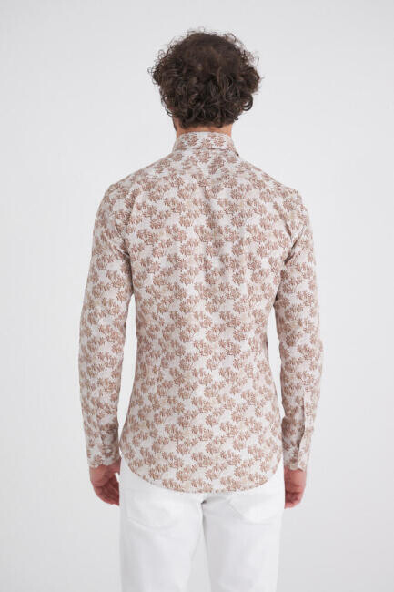 Erkek Kahve Slim Fit Uzun Kol Klasik Yaka Spor Gömlek - 4