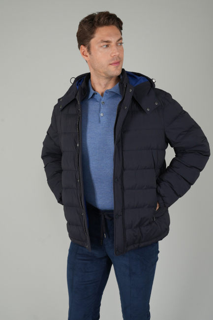 Erkek Kapşonlu Şişme Mont Lacivert