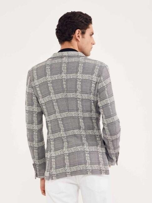 Bisse Erkek Kareli Slim Fit Örme Ceket GRİ. 2 Bisse Erkek Kareli Slim Fit Örme Ceket GRİ. 2