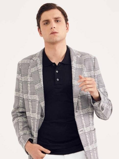 Bisse Erkek Kareli Slim Fit Örme Ceket GRİ. 5 Bisse Erkek Kareli Slim Fit Örme Ceket GRİ. 5