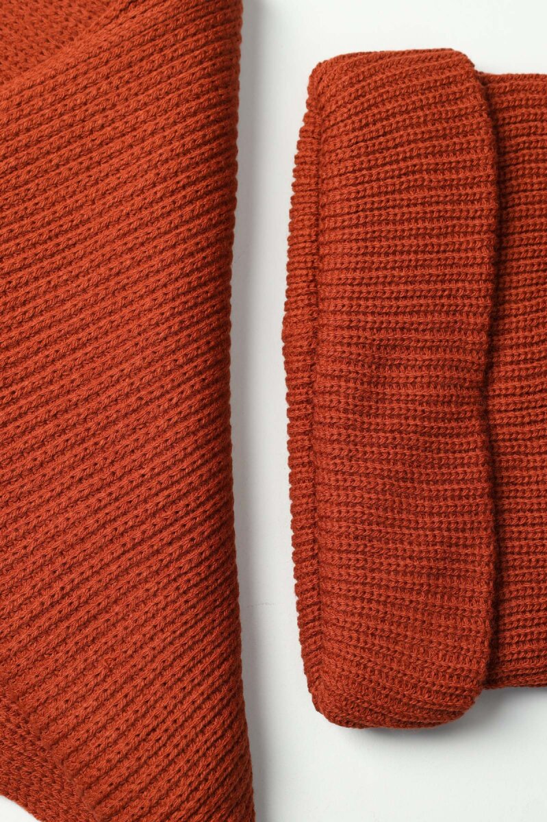 Erkek Kiremit Düz Bere Kaşkol Seti - 5