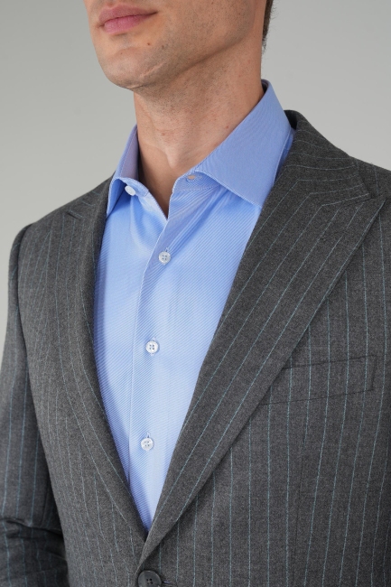 Erkek Kırlangıç Yaka 6 Drop Çizgili Gri Takım Elbise - 4