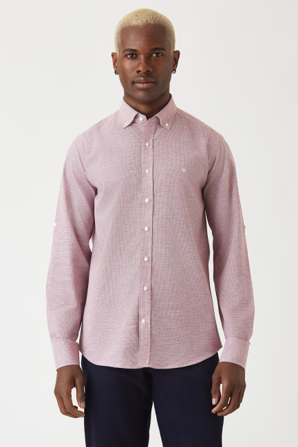 Erkek Kırmızı Pamuk Regular Fit Spor Gömlek - 4